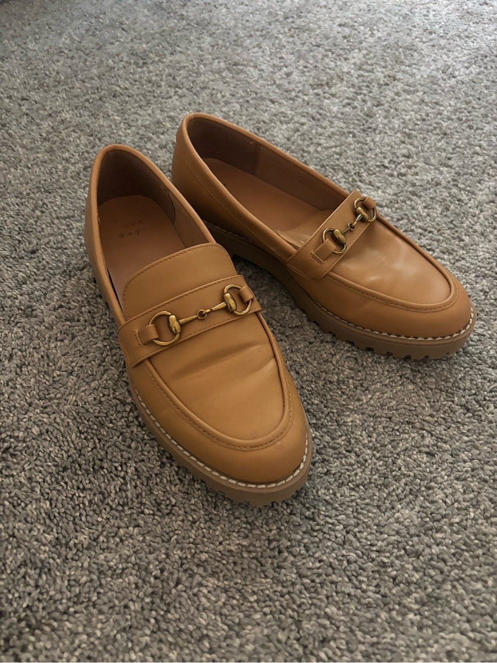 Target Tan Leather-Look Loafers with Gold Bit Detail